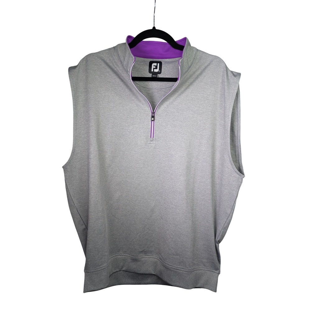 FootJoy Vest Mens Large Gray Purple Quarter Zip Golf Sleeveless Stretch Pullover